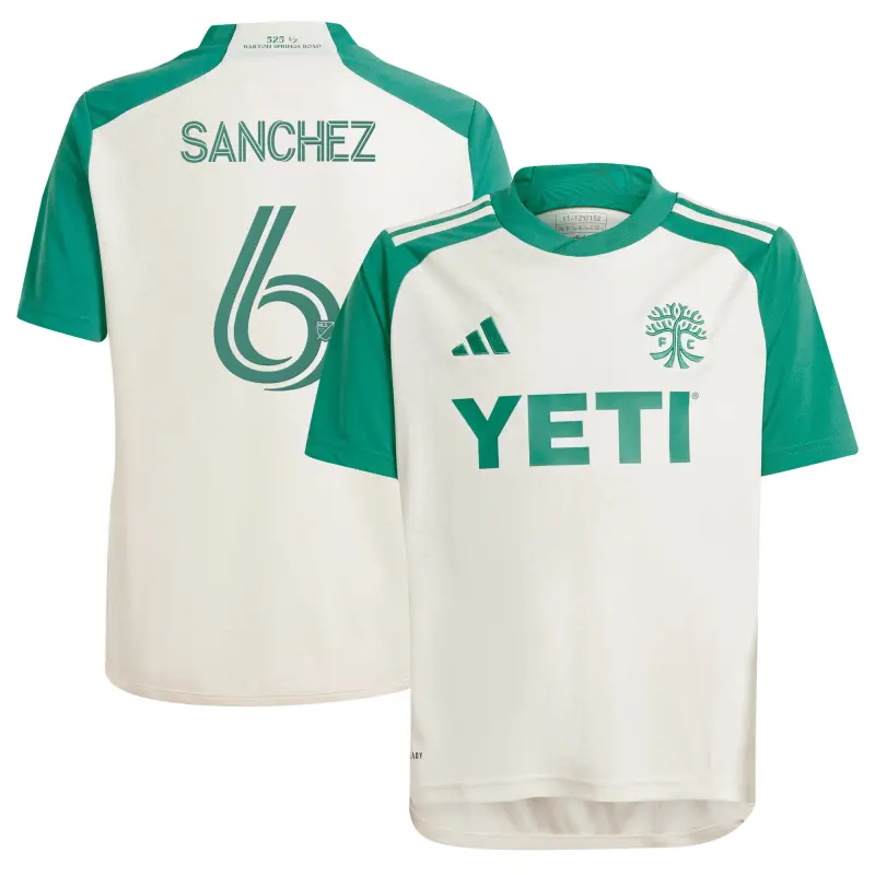 youth austin fc ilie sanchez adidas tan 2024 the armadillo kit replica player jersey