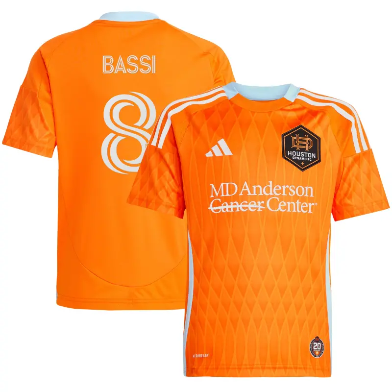 youth houston dynamo fc amine bassi adidas orange 2025 season 20 replica player jersey