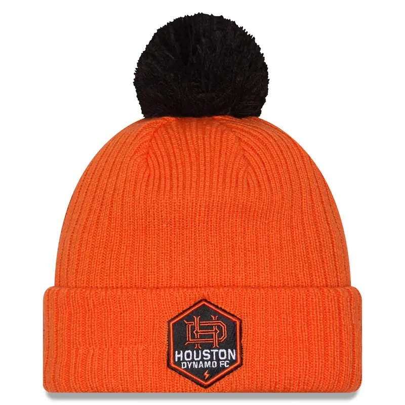 men8217s houston dynamo fc new era orange 2025 jersey hook cuffed knit hat with pom