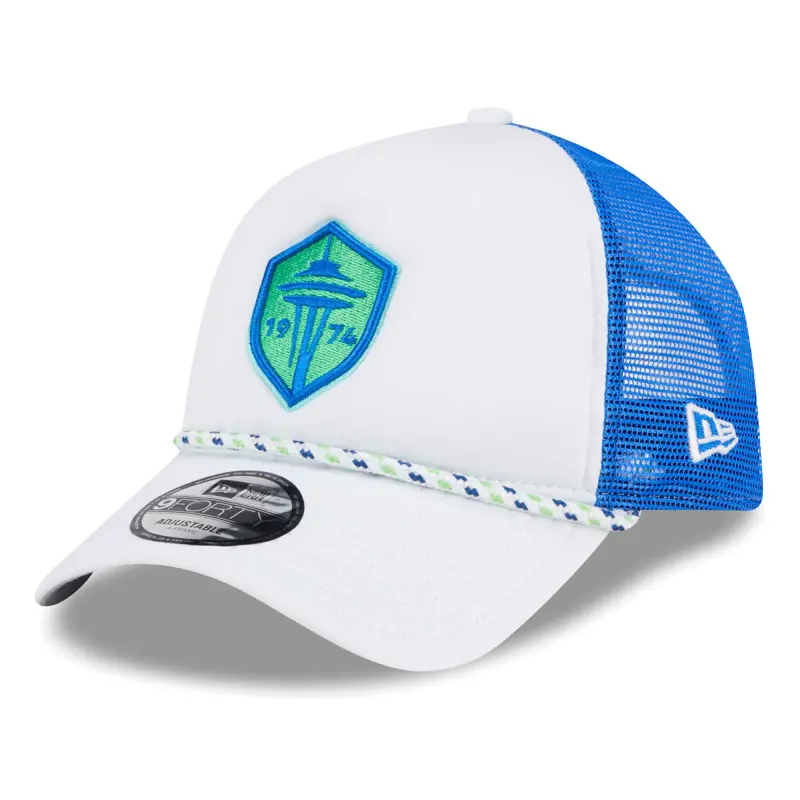 men8217s seattle sounders fc new era whiteblue court sport foam a-frame 9forty adjustable trucker hat