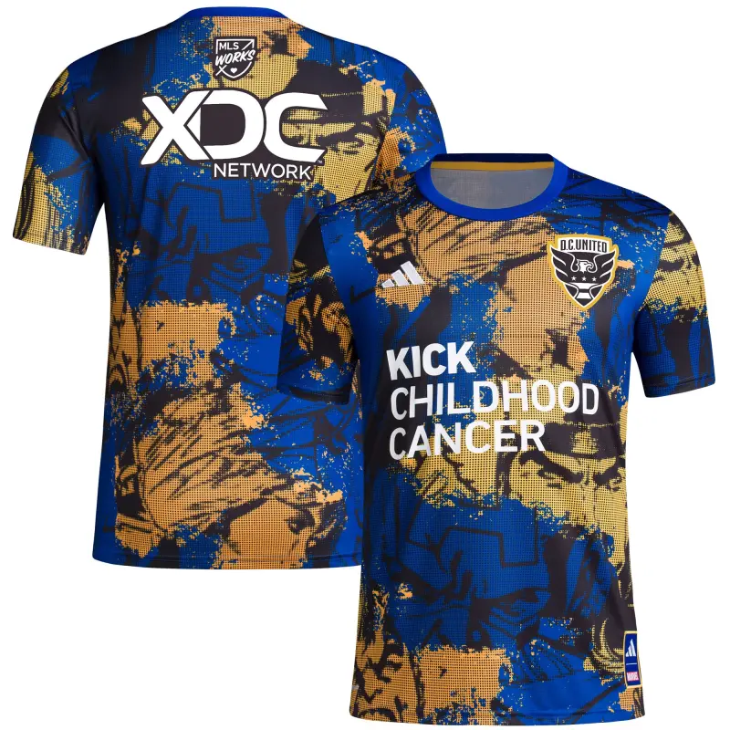 men8217s d.c. united adidas royal 2023 mls works kick childhood cancer x marvel pre-match top